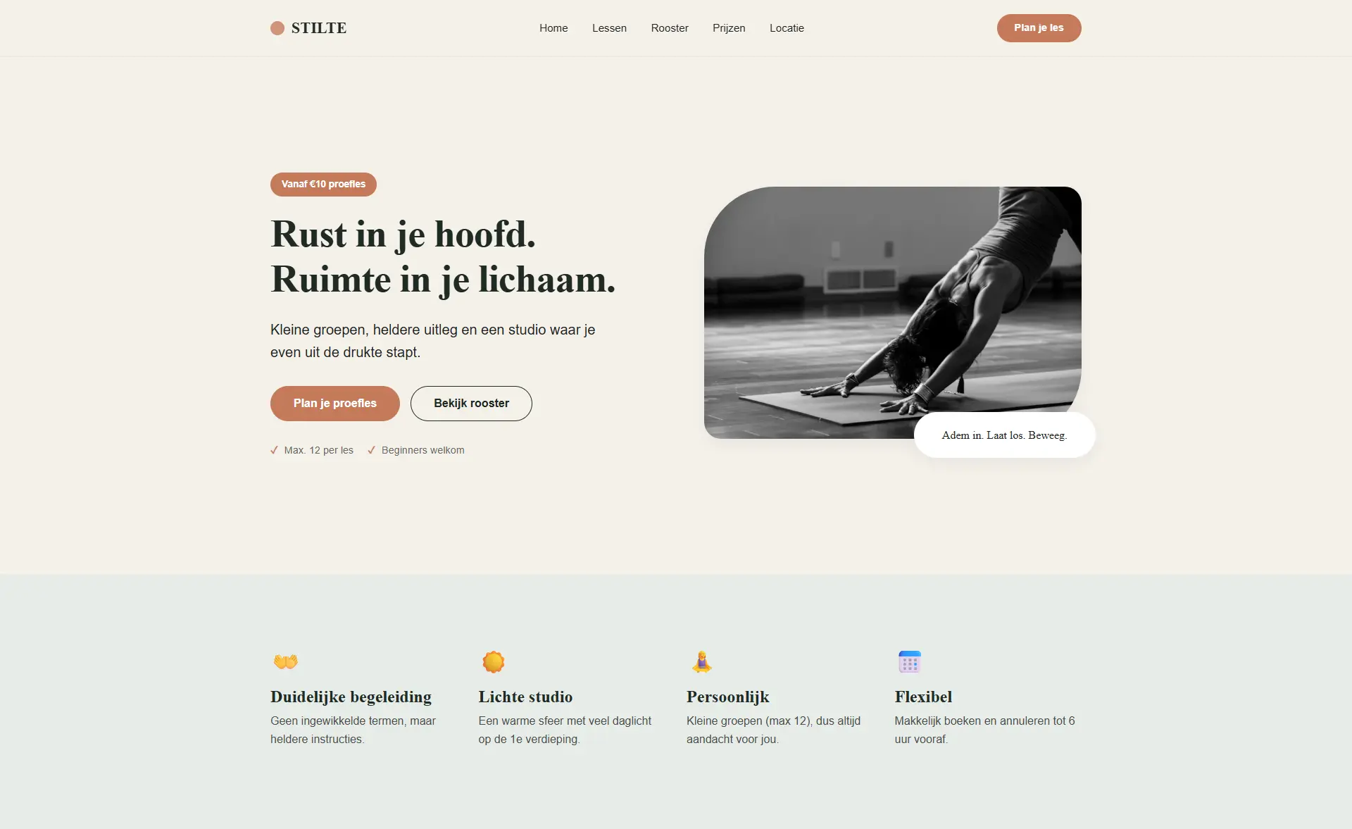 Stilte Studio Yoga website ontwerp